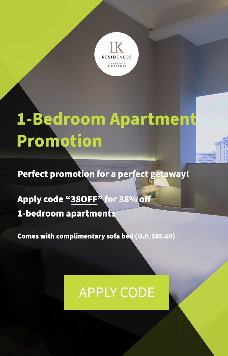 1-bedroom apartment promotion. Perfect promotion for a perfect getaway! Apply code "38OFF" for 38% off 1-bedroom apartments. Comes with complimentary sofa bed (u.p. $85.60) Apply code